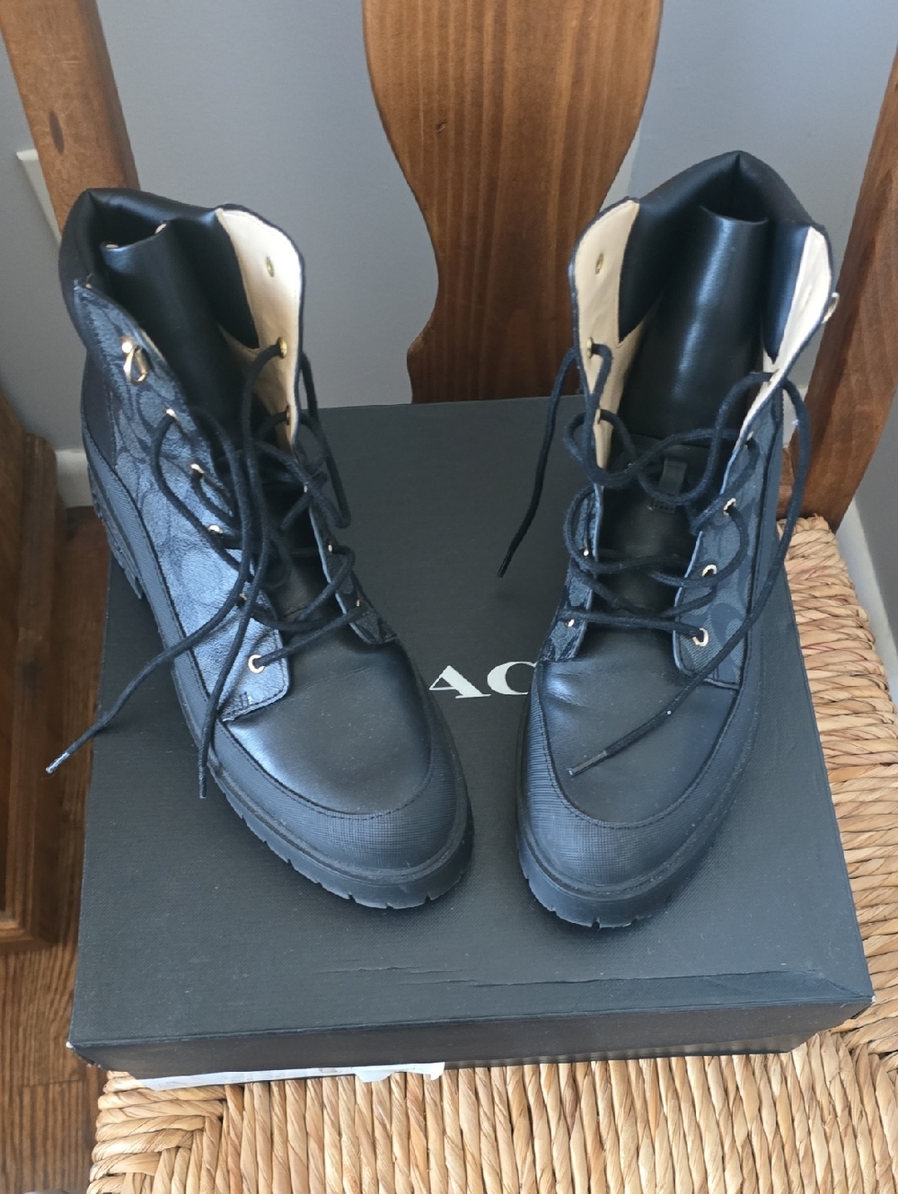 Coach Royce SIG Boot — Black/Coal Lace-Up Combat Boot